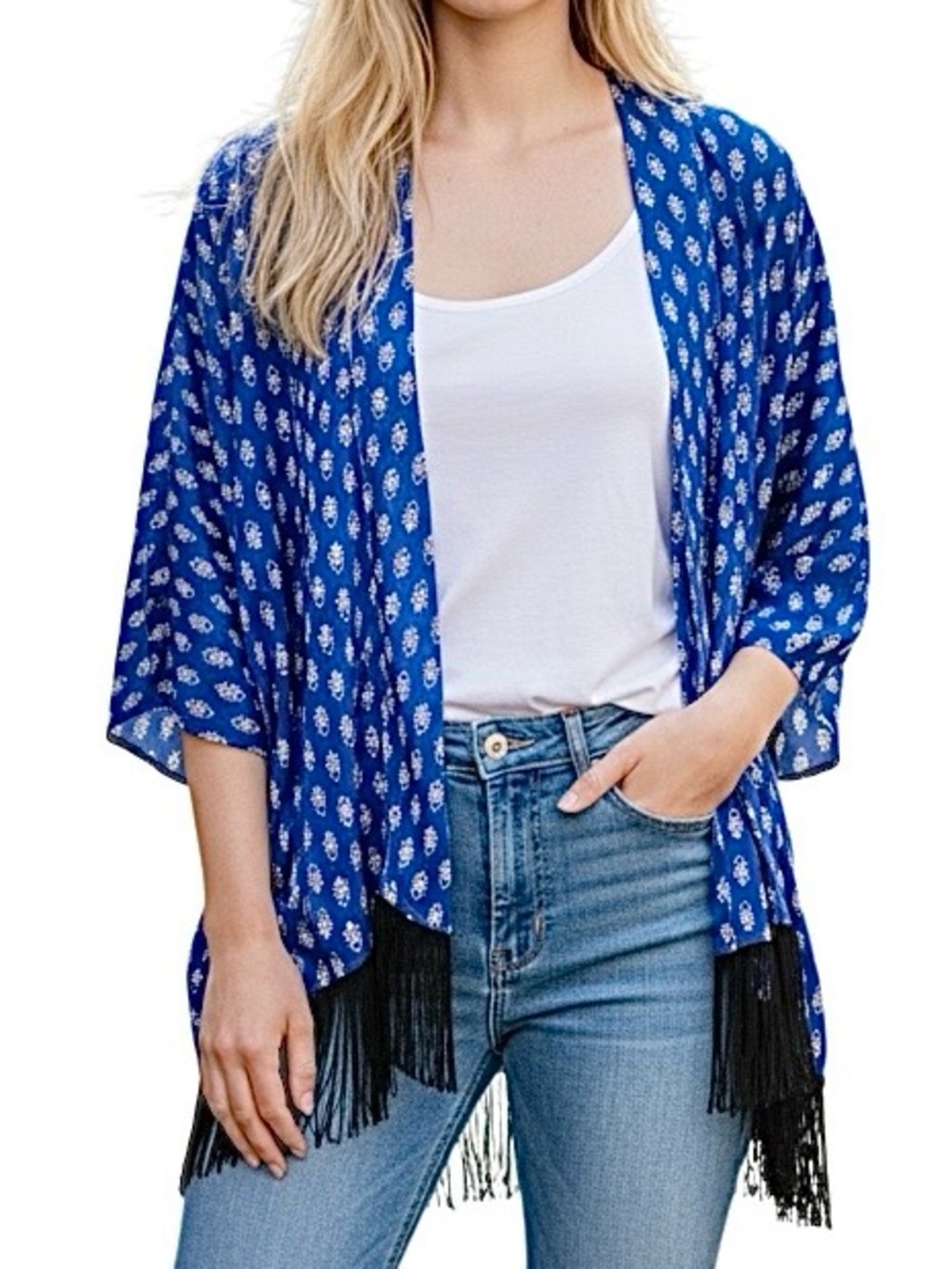 Boho Fringe Blue Silky Y2K Hippie Festival Oversized Cardigan Size XS